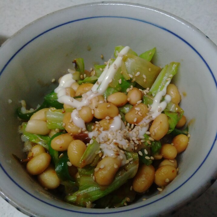 ピーマンと春キャベツ大豆の味噌炒め丼
